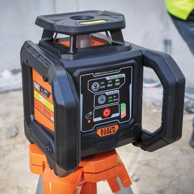 Klein Tools 93RLS Self-Leveling Green Rotary Laser Level Kit – 1,150 ft Range, Rechargeable Battery, Hard Case & Tripod