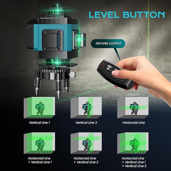 4x360° Professional Laser Level with Rechargeable Batteries - Adjustable Brightness & Waterproof
