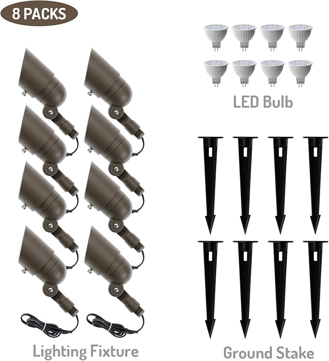 Low Voltage Landscape Lighting Spotlights - Waterproof LED Garden Lights (GL103-BZLED8)