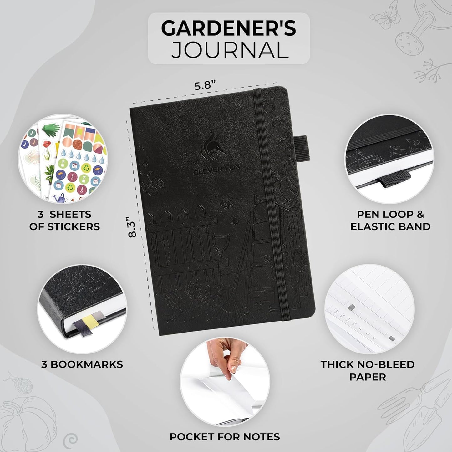 Clever Fox Gardeners Journal – Black, Gardening Planner & Logbook for Gardeners