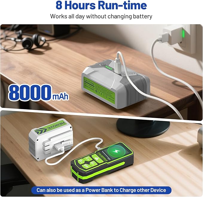 HueparPro 4D 4 × 360° Green Cross‑Line Laser Level – Remote Control, 10‑Hr 8000 mAh Battery, High Accuracy ±1/13″ @ 33 ft