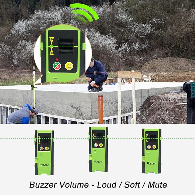 Huepar Laser Detector Receiver with Three-Sided LCD Displays – Compatible with Laser Levels