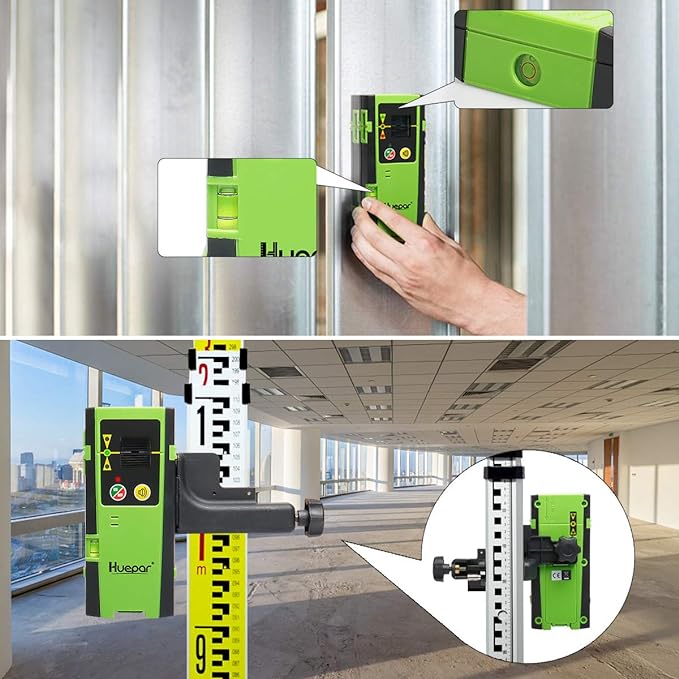 Huepar Laser Detector Receiver with Three-Sided LCD Displays – Compatible with Laser Levels