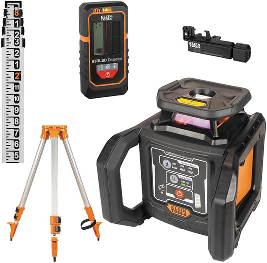 Klein Tools 93RLS Self-Leveling Green Rotary Laser Level Kit – 1,150 ft Range, Rechargeable Battery, Hard Case & Tripod