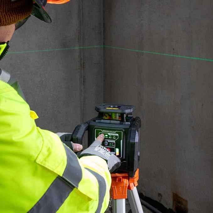 Klein Tools 93RLS Self-Leveling Green Rotary Laser Level Kit – 1,150 ft Range, Rechargeable Battery, Hard Case & Tripod