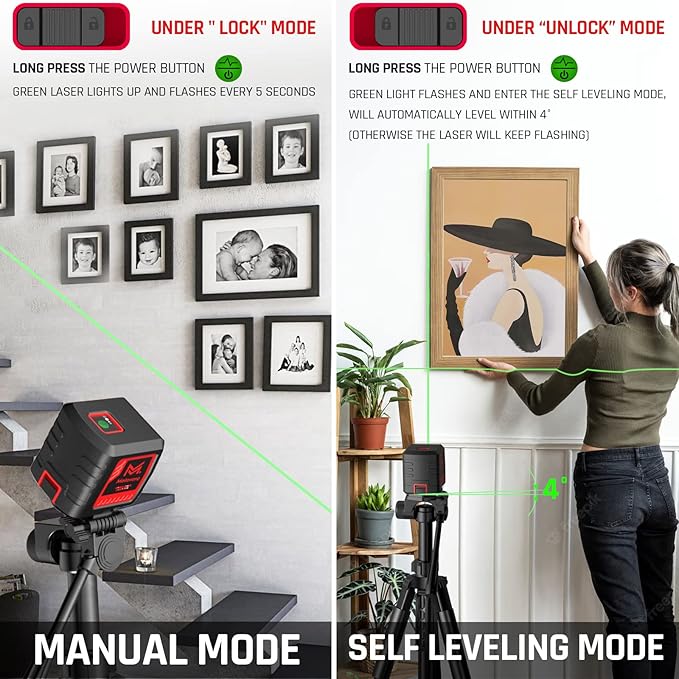 Motovera Laser Level with Brightness Adjustment and Waterproof Design