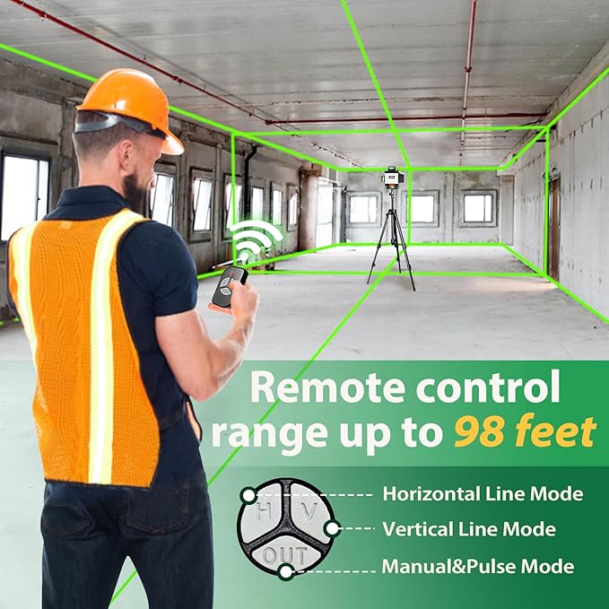 Huepar Laser Level 3D 360° with Pulse Mode & 197Ft Range for Construction and DIY Projects