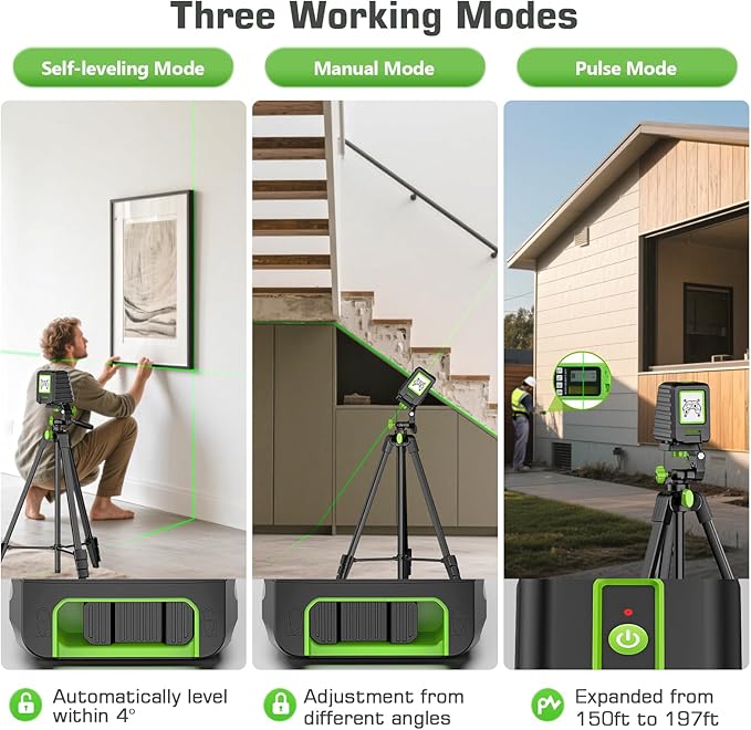 Huepar Laser Level 3D 360° with Pulse Mode & 197Ft Range for Construction and DIY Projects