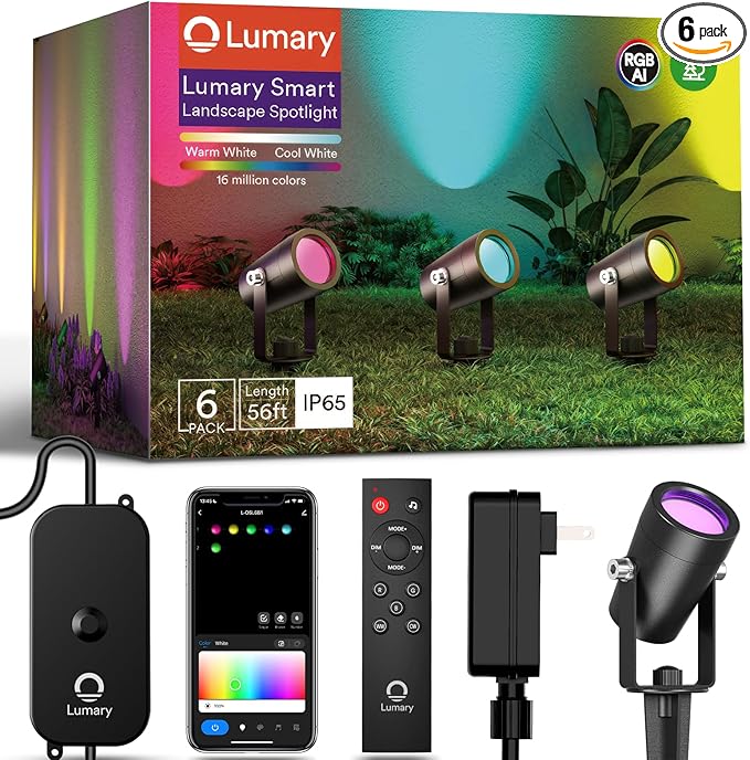 Lumary Outdoor Landscape Spotlights – Compatible with Alexa & Google Assistant, Waterproof LED Garden Lights (2-Pack)