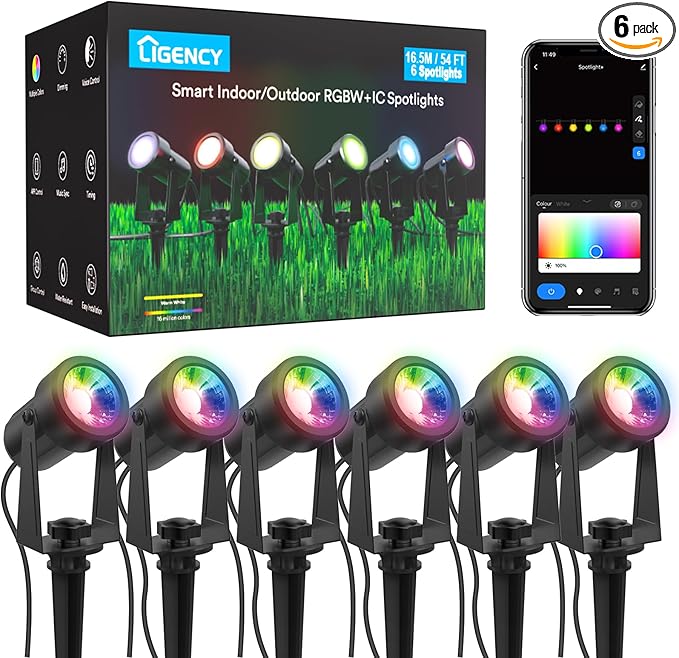 Ligency Waterproof Landscape Spotlights – Smart Outdoor LED Garden Lights Compatible with Alexa & Google Assistant (2-Pack)