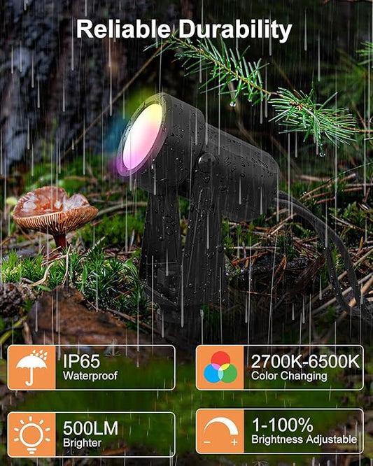 Ligency Waterproof Landscape Spotlights – Smart Outdoor LED Garden Lights Compatible with Alexa & Google Assistant (2-Pack)